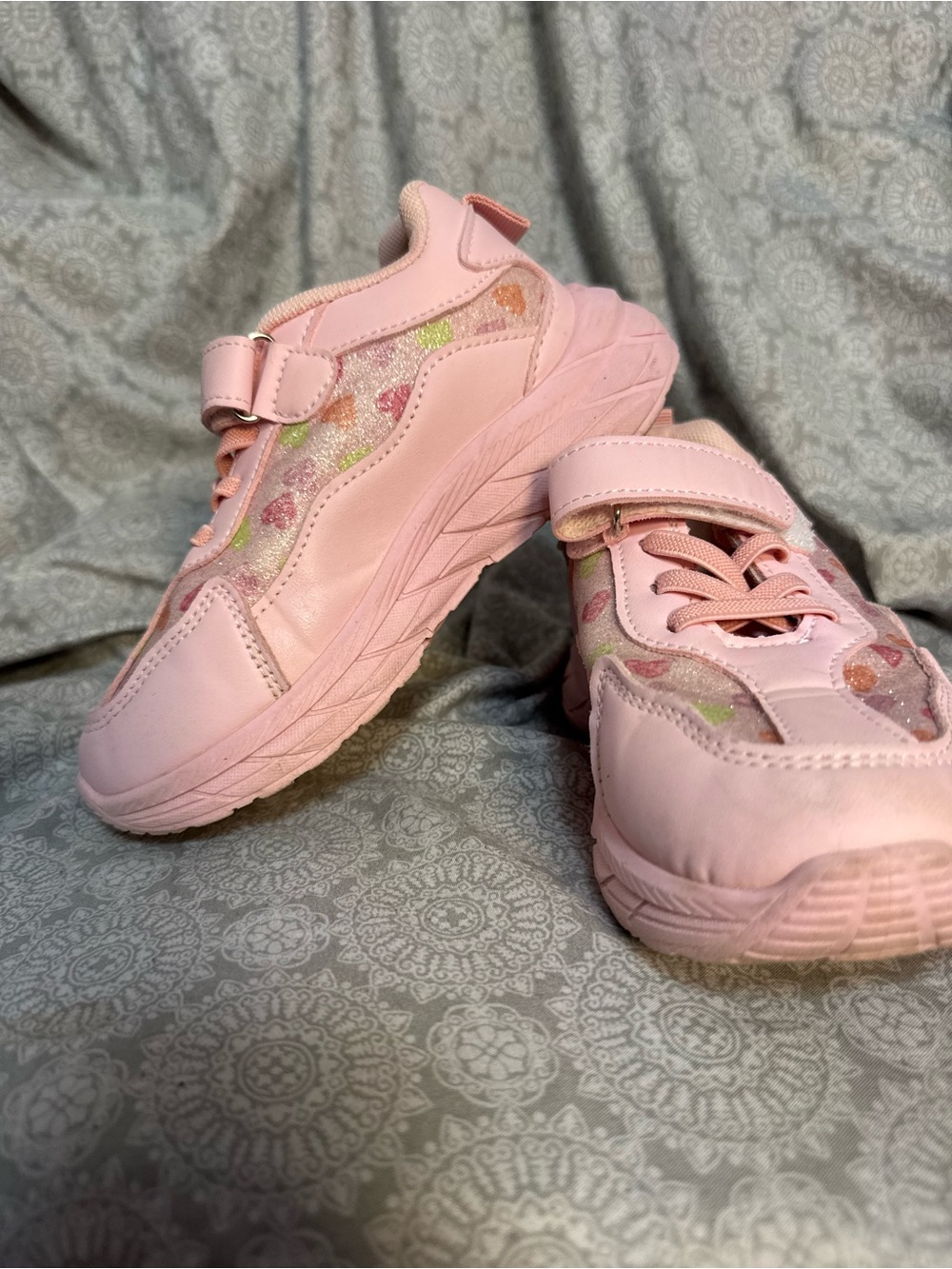 Kids Pink Heart Glitter Sneakers